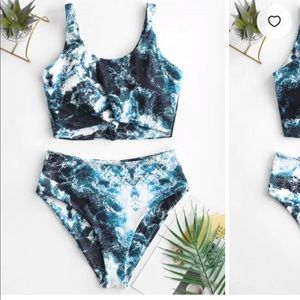 Knot Seawater Print Tankini Swimsuit